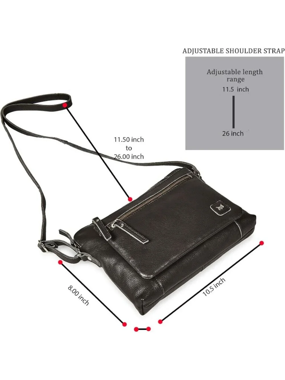 Women's Dark Grey Leather Sling Purse with Adjustable Straps Crossbody bags